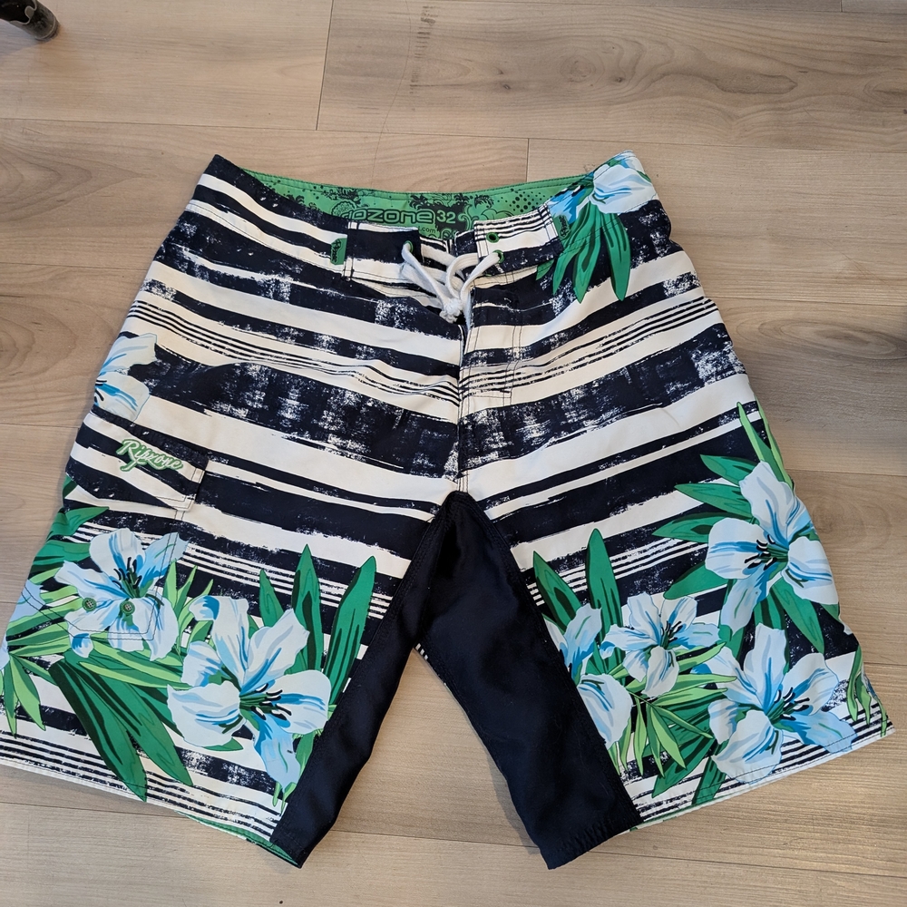 Men's Black and Green Swim Shorts